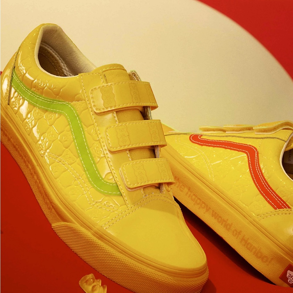 NWOT Vans X Haribo Old Skool V Shoe Yellow patent leather commemorative size 7.5